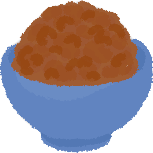 A lineless drawing of brown rice in a blue bowl.